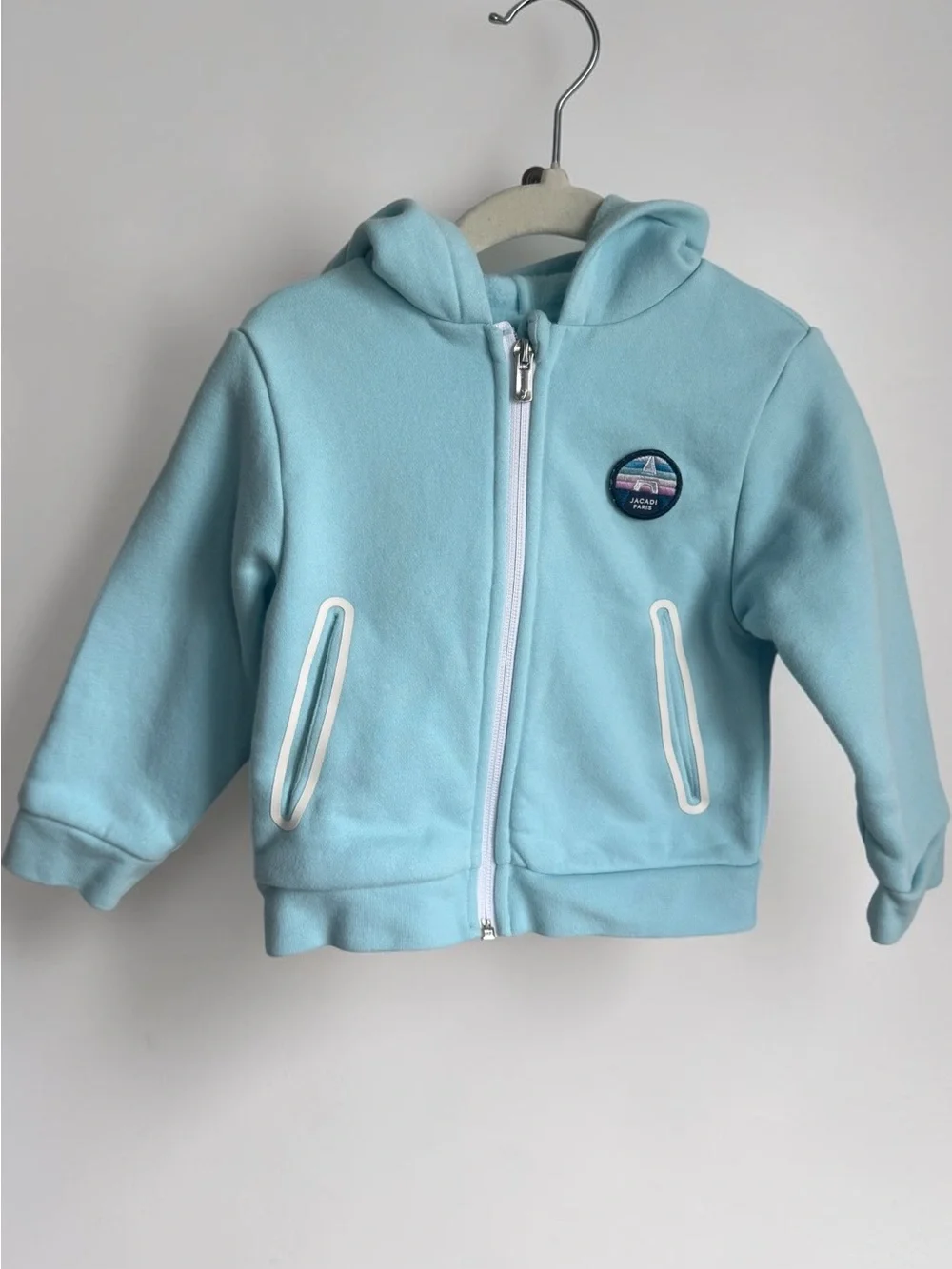 Jacadi Baby Blue Hooded Zip-Up Sweatshirt with Badge